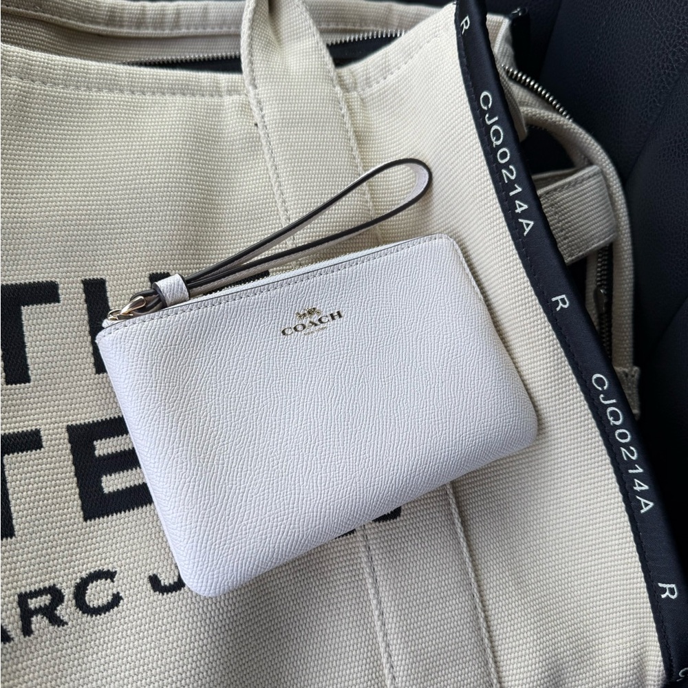 Coach Cream Wristlet with Gold Accents
